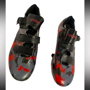 Speed Road Cycling Shoes Black Red Camo 3-Bolt Cleats Men’s Euro 44 US 10-10.5